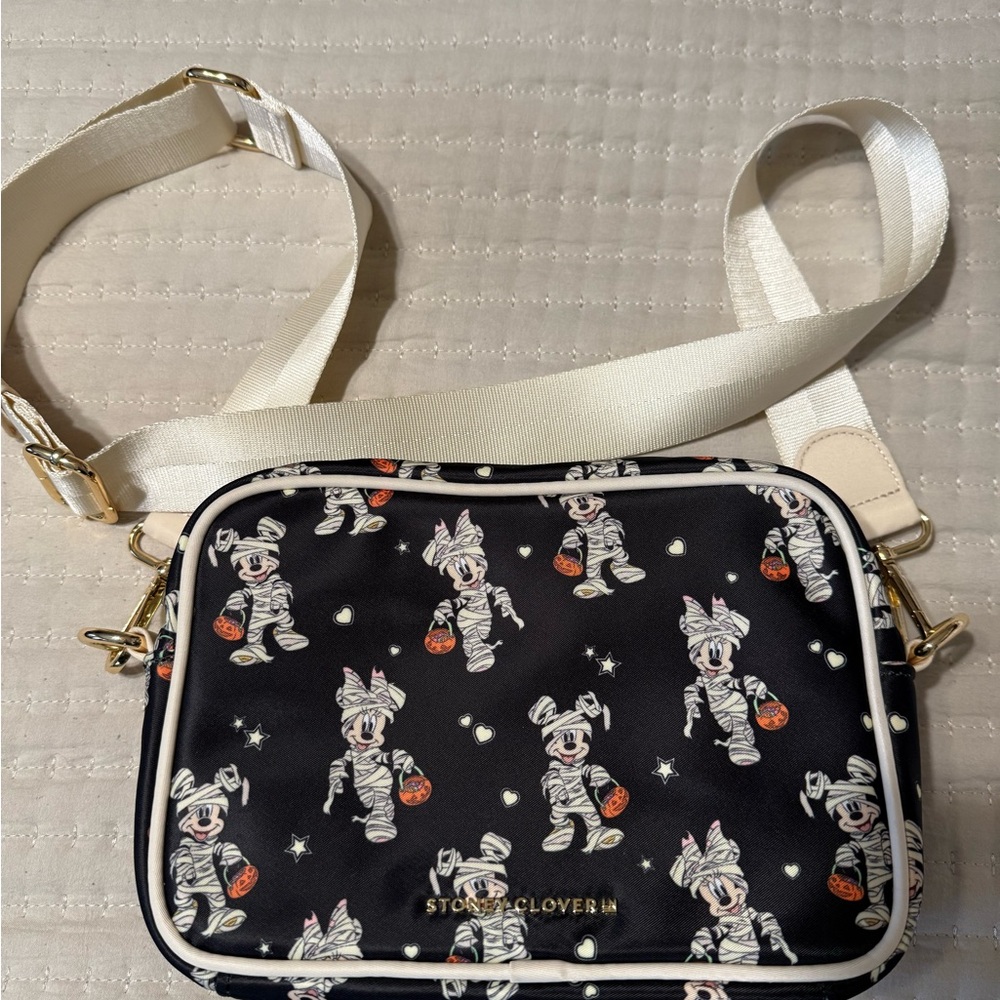Stoney Clover Lane Black Crossbody Bag with Mickey Mouse Pattern